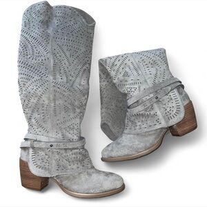 Very G Gray Perforated Heeled Boots